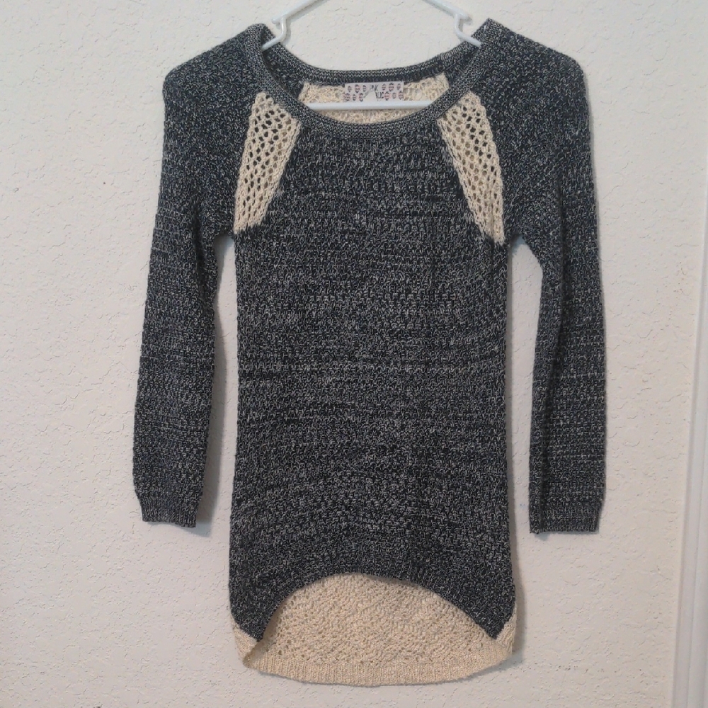 Pink Republic Girls Navy Blue White  Knit Lace Long Sleeve Sweater. Size M 10-12